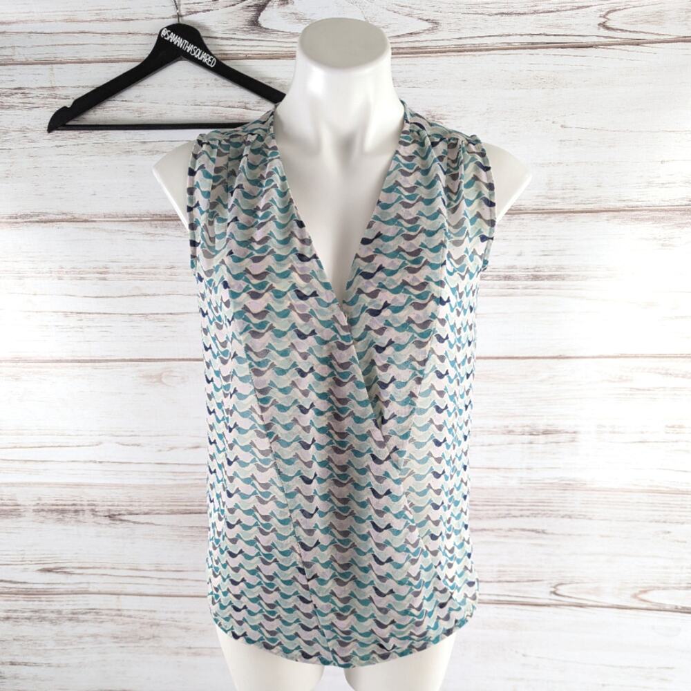 CAbi Bird Print Sleeveless Surplice Sleeveless Blouse sz XS